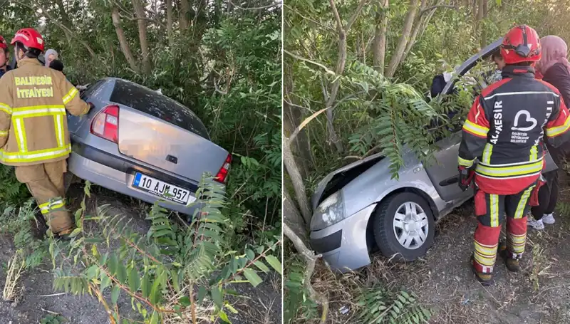 Balıkesir'de Otomobil Şarampole Yuvarlandı: Kaza Sonrası Feci Anlar